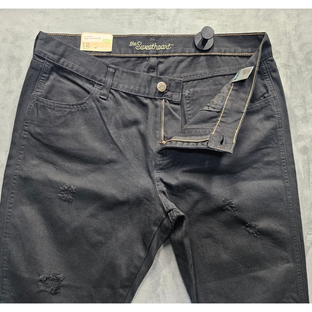 Old Navy The Sweetheart Black Distressed Straight Leg Jeans Women's 12R NWT